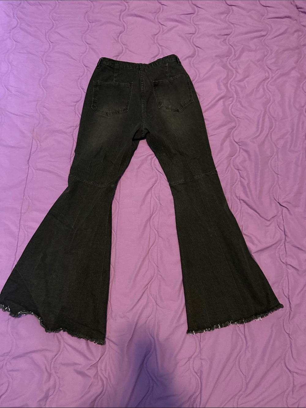 High-Rise Black Flare Jeans with Distressed Knees - Picture 5 of 5